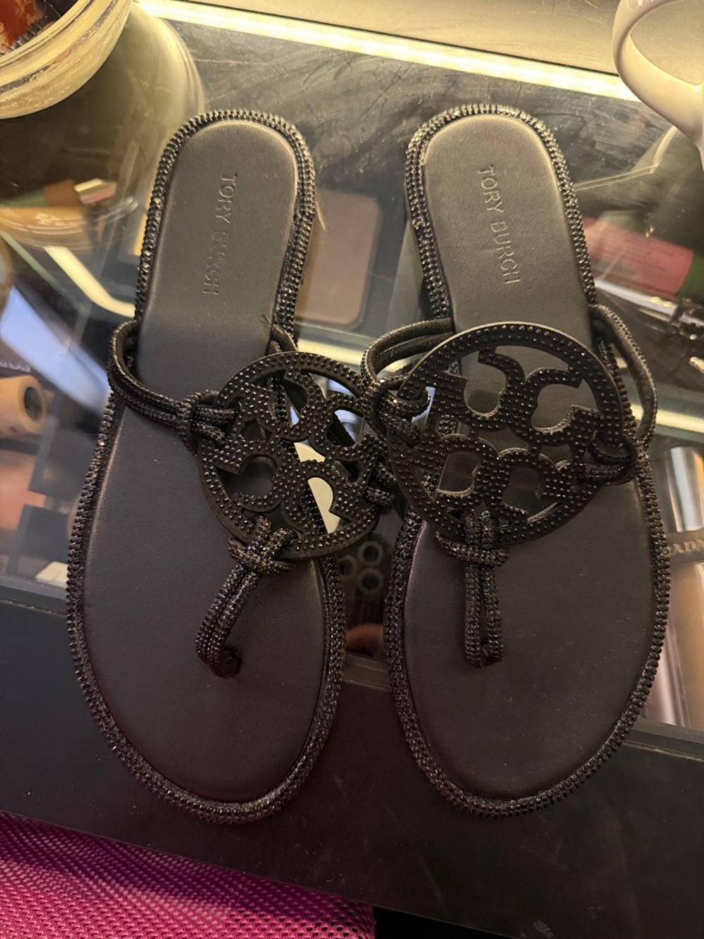 Tory Burch Black Miller Logo Rope Thong Sandals